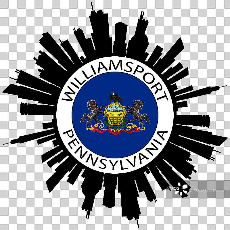 威廉斯波特天际线 宾夕法尼亚州 美国国旗 贴纸图片素材