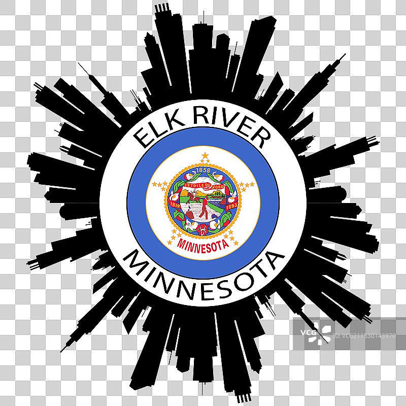 明尼苏达州埃尔克河天际线美国国旗贴纸图片素材
