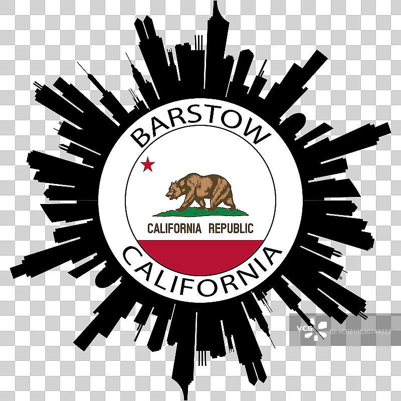 巴斯托天际线加利福尼亚州美国国旗旅行贴纸图片素材