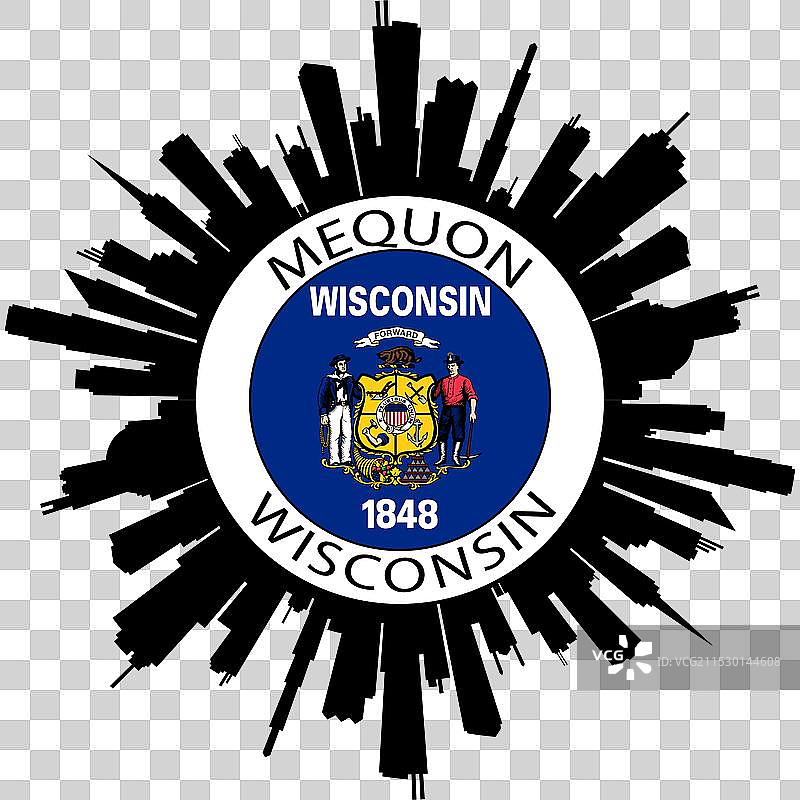 梅克万天际线 威斯康星州 旗帜 美国 旅行纪念品图片素材