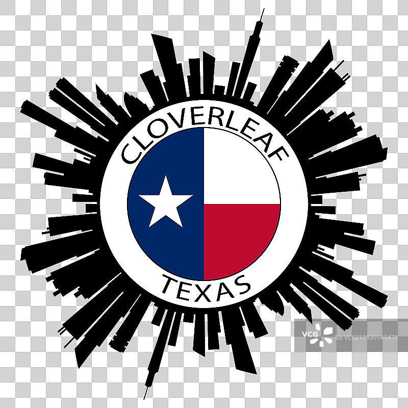 三叶草形状的天际线与德克萨斯州国旗，美国旅行纪念品图片素材