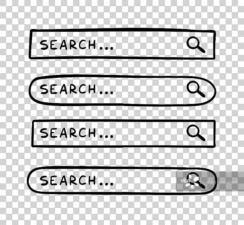 手绘图标的涂鸦搜索栏与搜索条图片素材