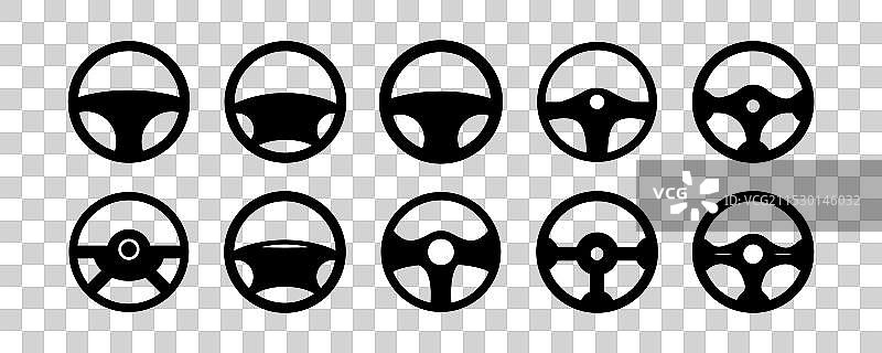 汽车方向盘扁平图标集，独立于背景图片素材