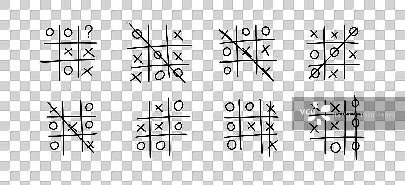 手绘的井字游戏涂鸦，X-O儿童版图片素材