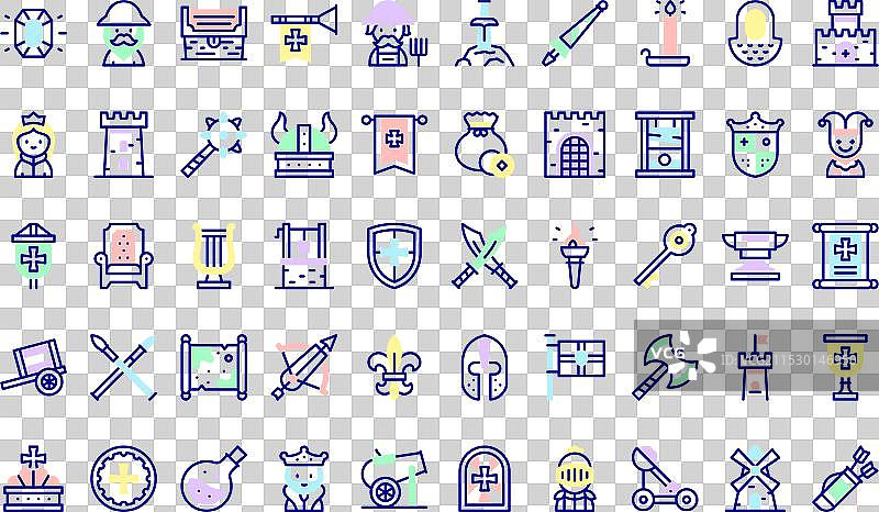 中世纪图标集合，带可编辑功能图片素材