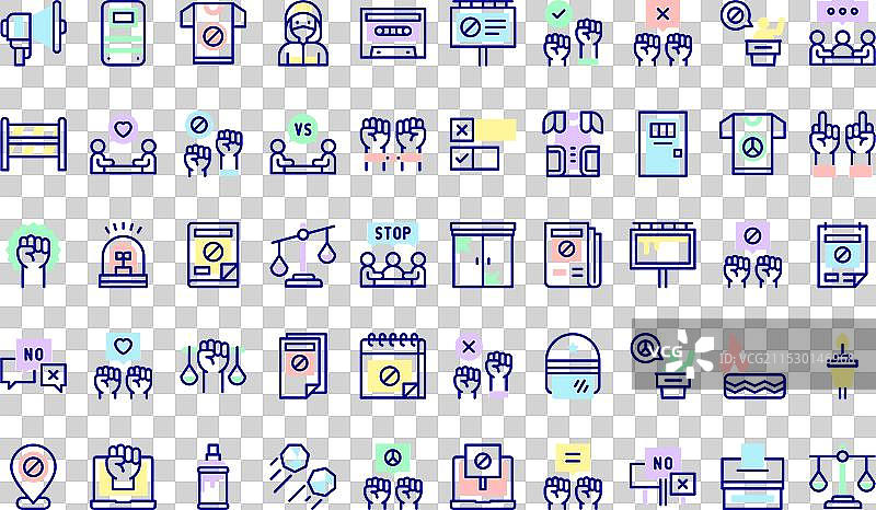 抗议图标集合，带可编辑的线条图片素材