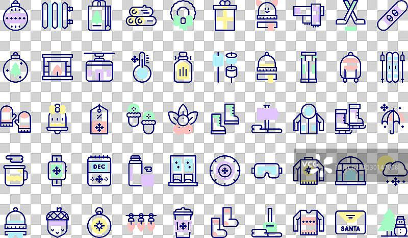 冬季图标集合，带可编辑的线条图片素材