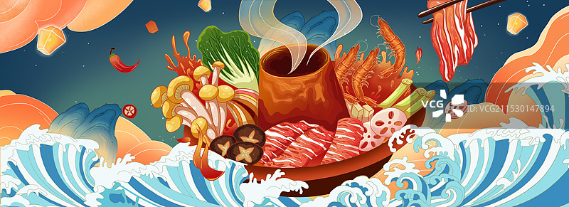 国潮火锅插画冬至立冬图片素材
