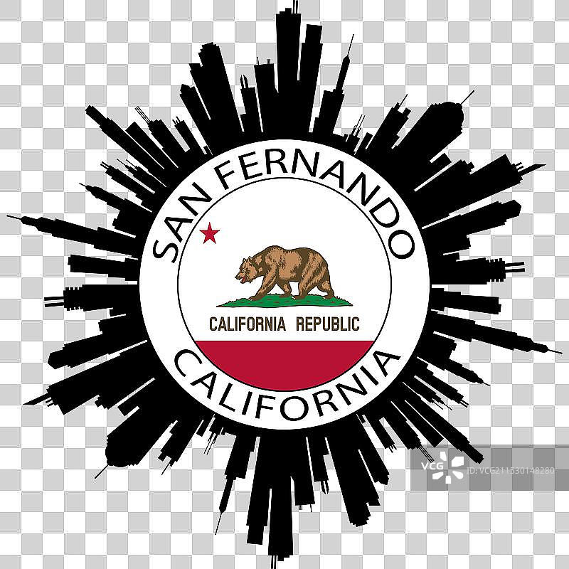加州圣费尔南多天际线美国国旗贴纸图片素材
