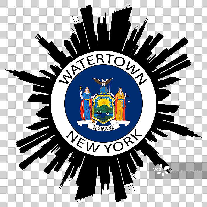 纽约水城天际线美国国旗旅行贴纸图片素材