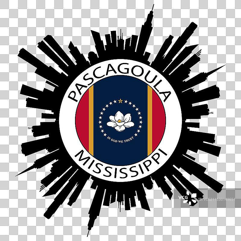 帕斯卡古拉天际线 密西西比州 旗帜 美国 贴纸图片素材