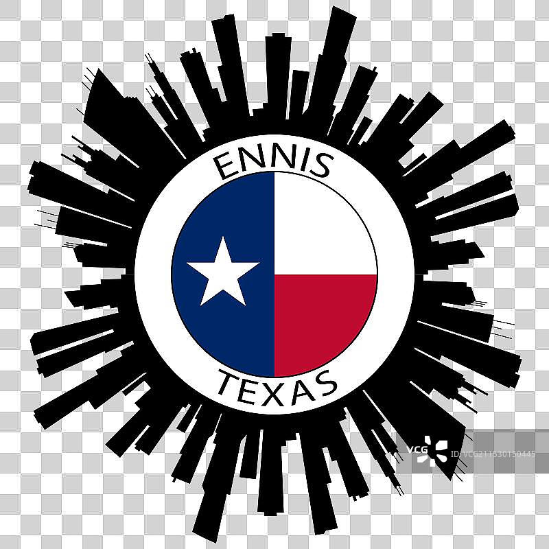 德克萨斯州埃尼斯天际线美国国旗旅行纪念品图片素材