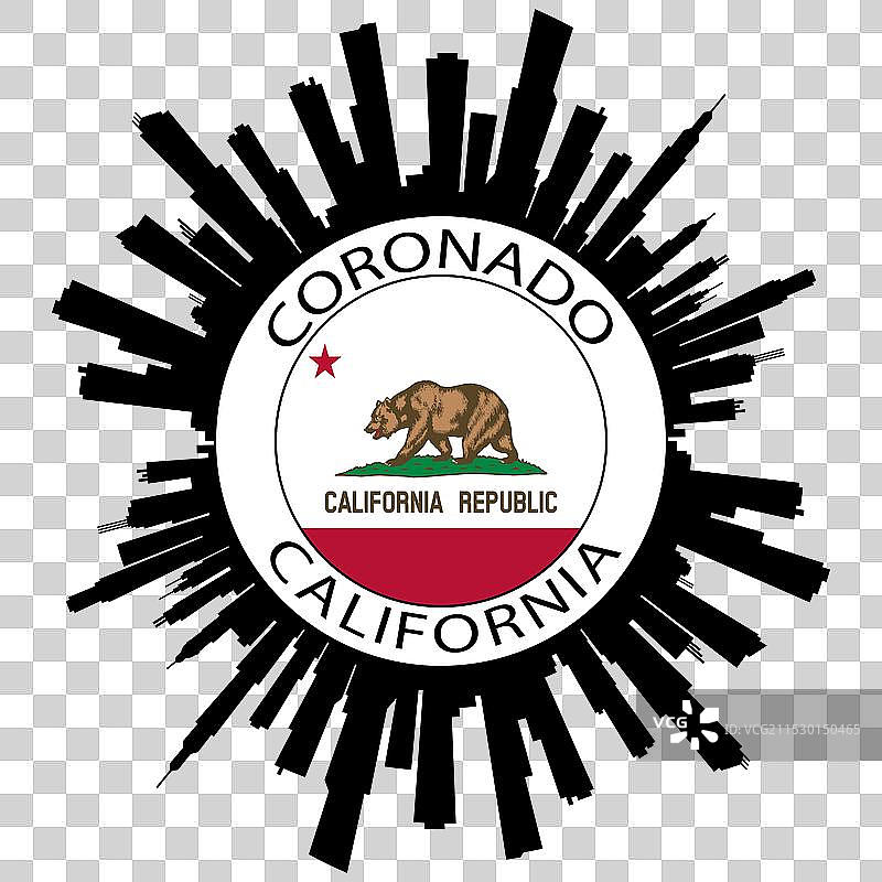 科罗纳多天际线加利福尼亚州美国国旗贴纸图片素材