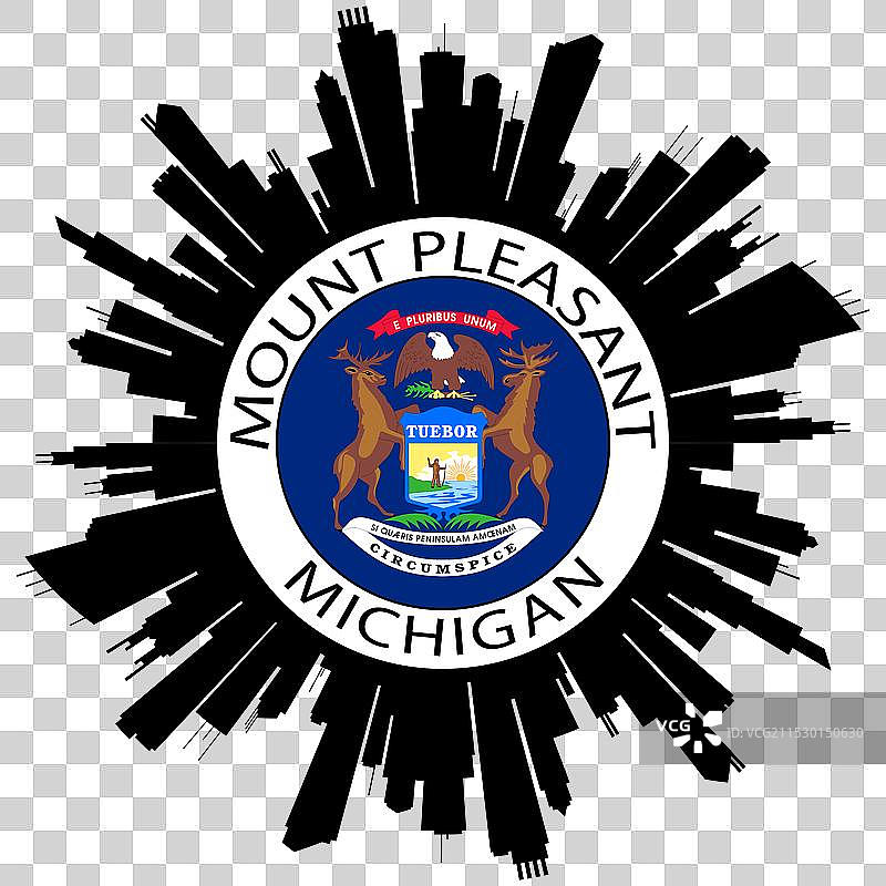 密歇根州蒙特普莱森特天际线美国国旗贴纸图片素材