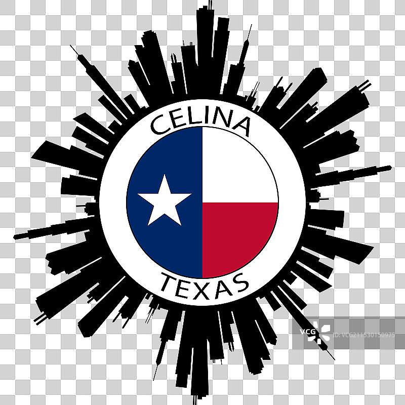 德克萨斯州塞利纳天际线美国国旗旅行纪念品图片素材