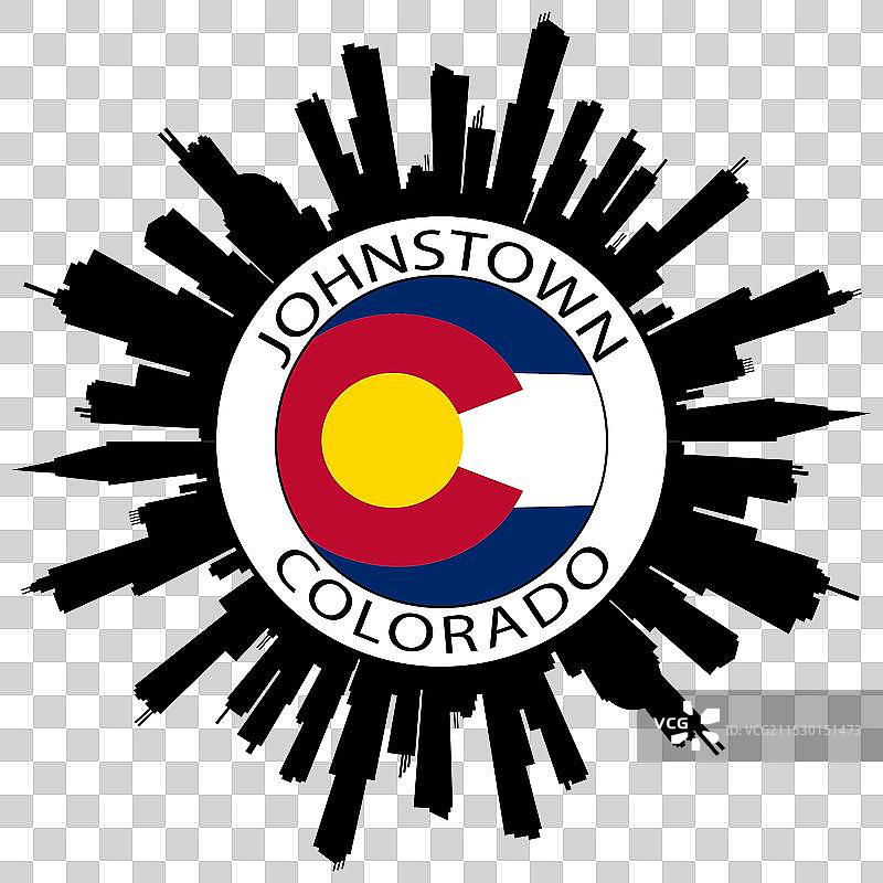 约翰斯敦天际线 科罗拉多州 旗帜 美国 旅行贴纸图片素材