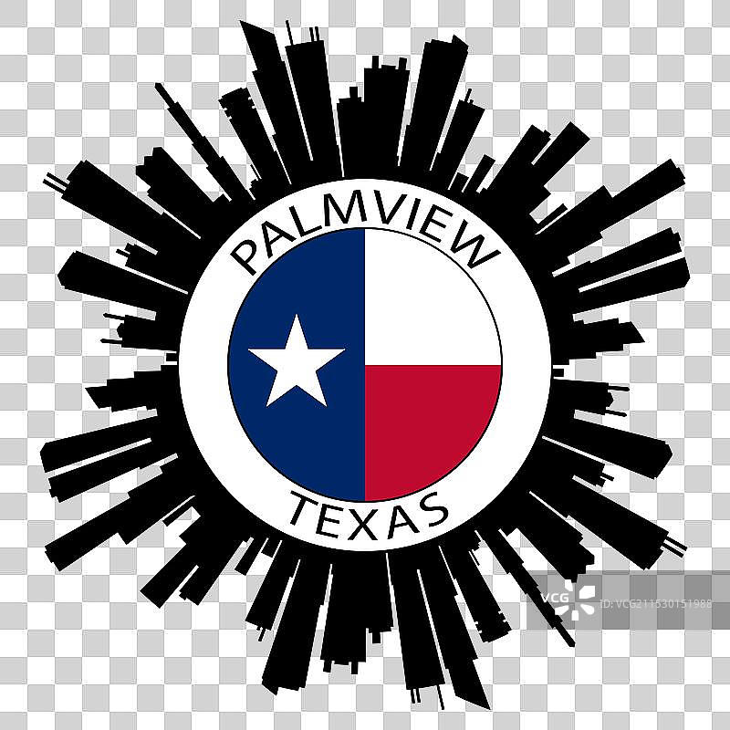 德克萨斯州帕姆维尤天际线美国国旗旅行纪念品图片素材