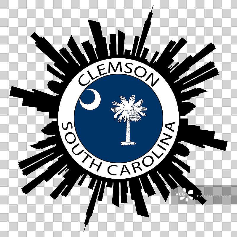 克莱姆森天际线南卡罗来纳州国旗美国贴纸图片素材