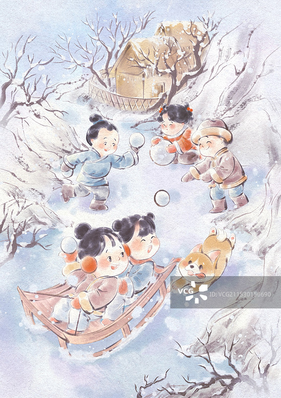 水墨四季图-冬图片素材