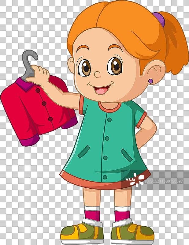 微笑的学前女孩们手持并悬挂外套图片素材