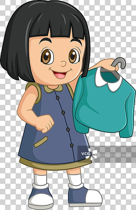 微笑的学前女孩们手持并悬挂外套图片素材