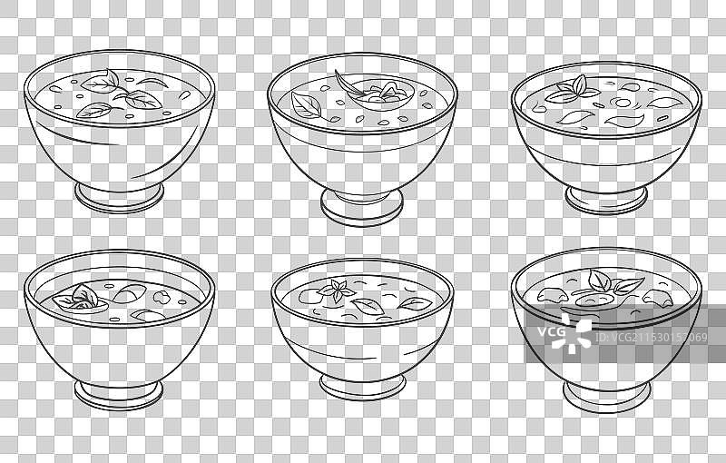 汤卡盖汤线条艺术套装图片素材