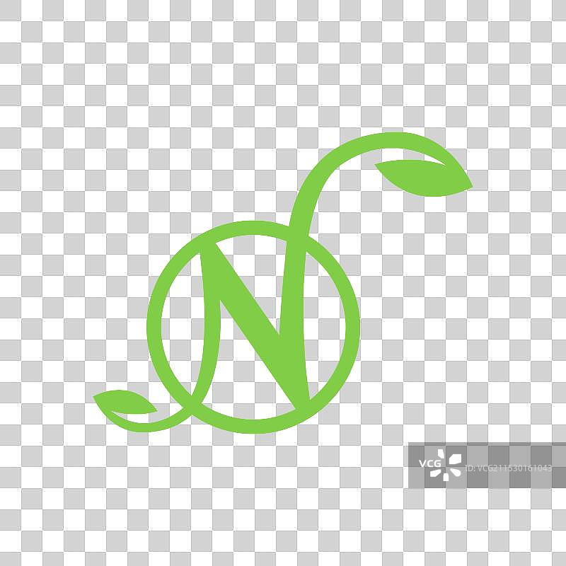 带叶子的字母n圆形标志设计扁平化图片素材