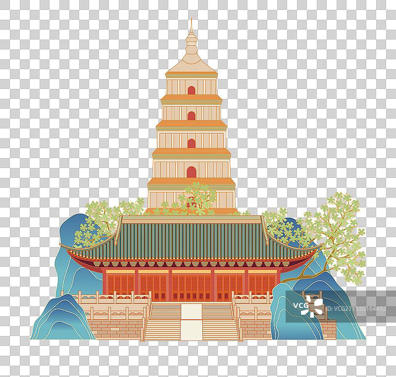 国风地标建筑元素—西安 大雁塔图片素材