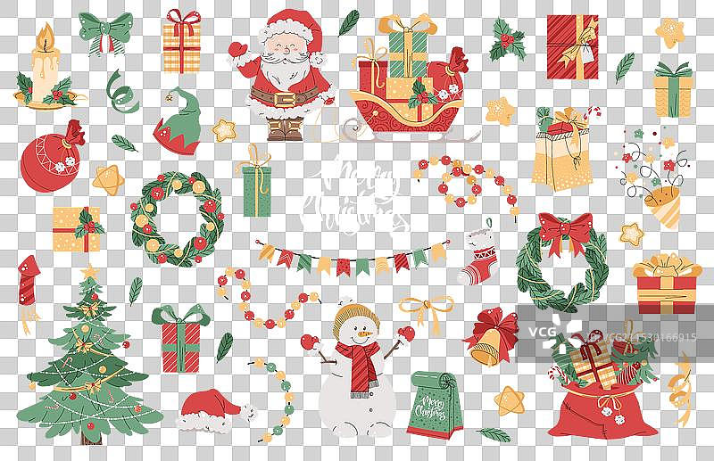 平面风格卡通的圣诞元素集合图片素材