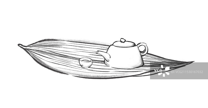 水墨风茶壶叶子图片素材