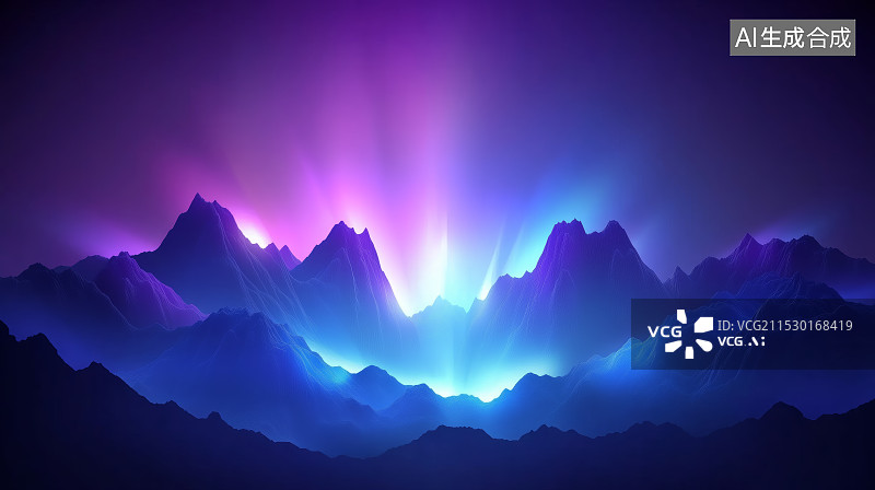 【AI数字艺术】夜幕下的群山光效场景图片素材