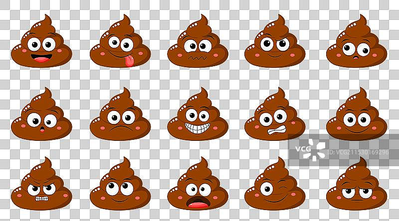 一组可爱搞笑的便便表情，展现不同的情绪图片素材