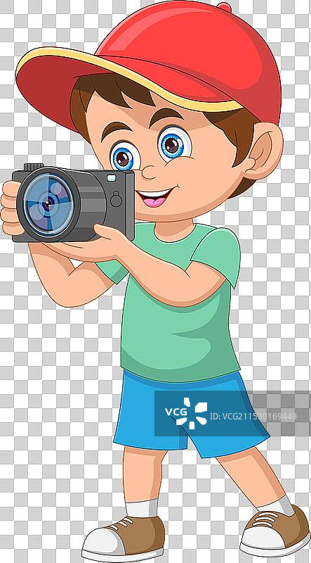 一个小男孩用数码相机拍照图片素材