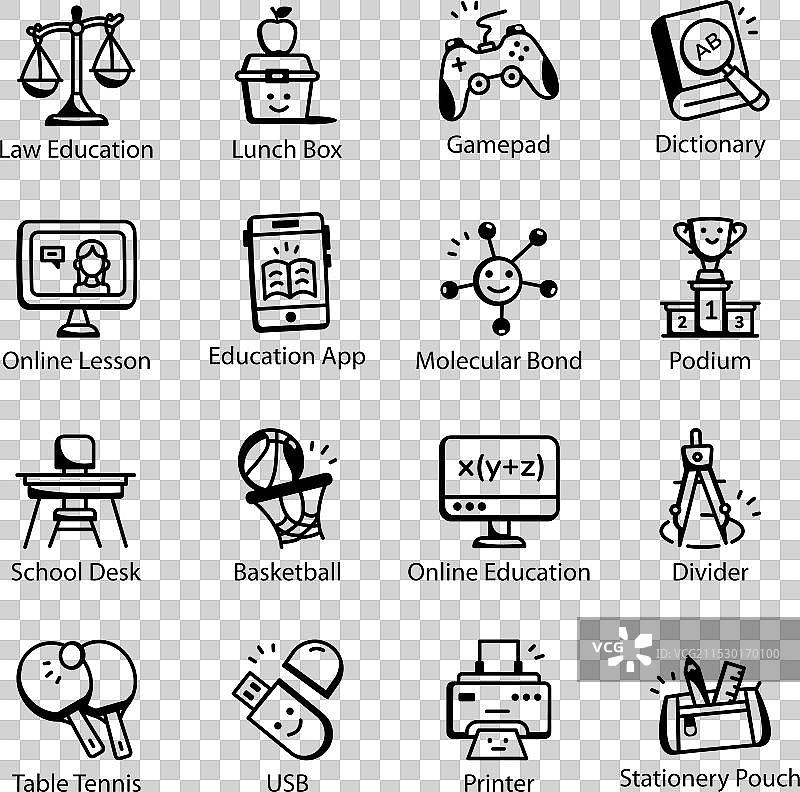 最新一套校园生活涂鸦图标图片素材