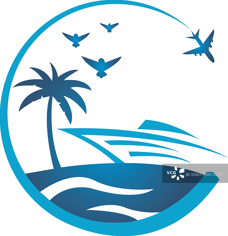 一个冲浪者在波浪中的标志，上方有棕榈树。图片素材