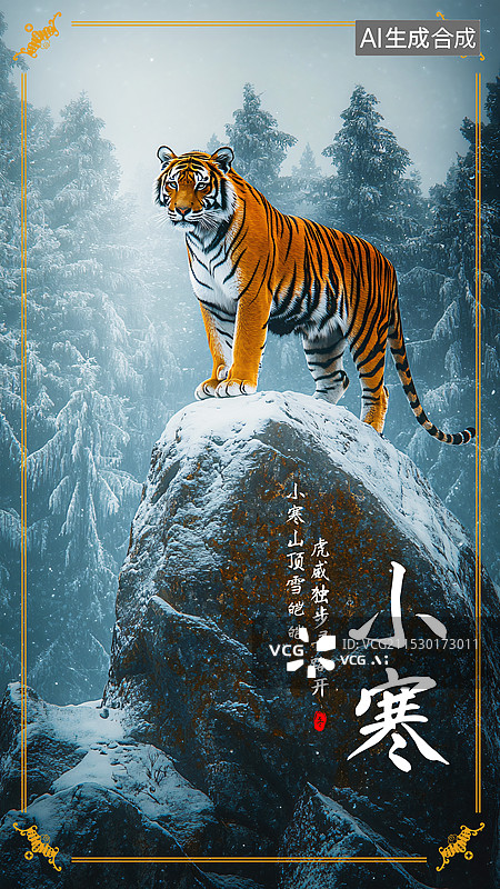 【AI数字艺术】小寒节气海报猛虎出山图片素材