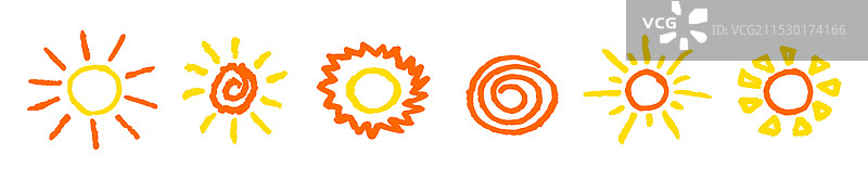 一组有趣的儿童画风格的黄色太阳系列图片素材