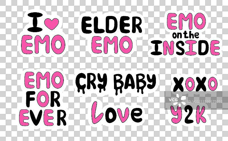 一套Y2K风格的情感贴纸字母设计图片素材