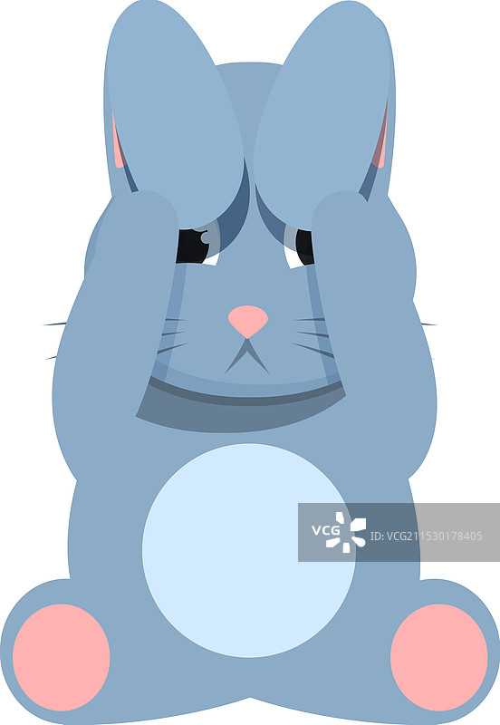 伤心的蓝色兔子用手遮住眼睛图片素材