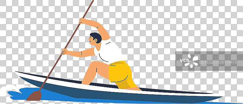 划独木舟的皮划艇运动员在水中划桨图片素材