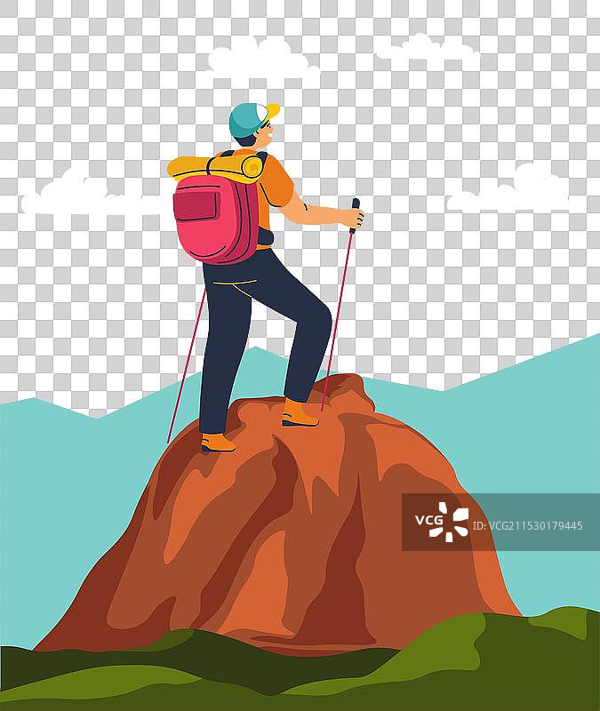 登山者站在岩石山峰上图片素材