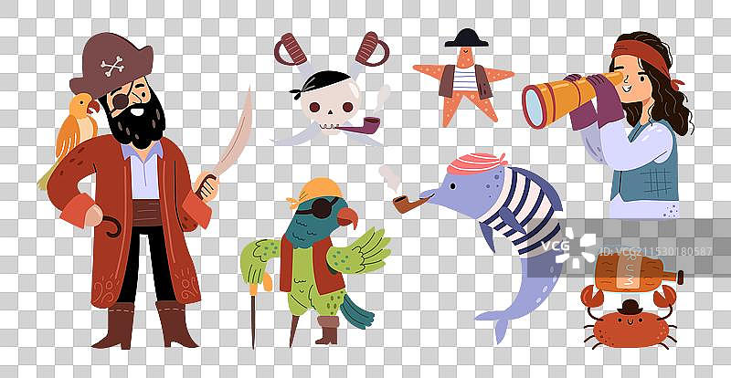 可爱的海盗与穿着水手服的动物们图片素材