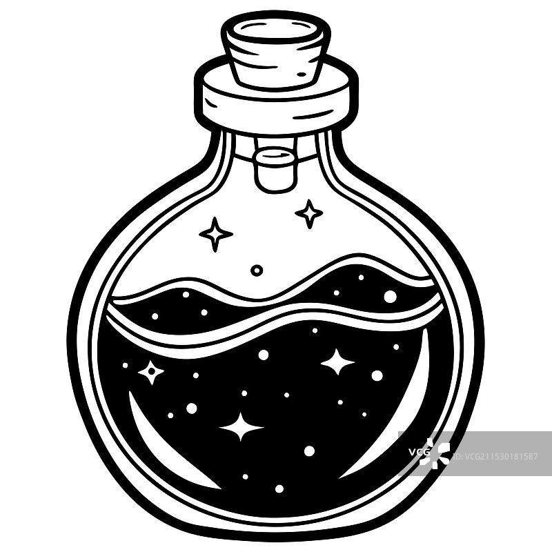 黑色调下的玻璃瓶中的魔法药水图片素材