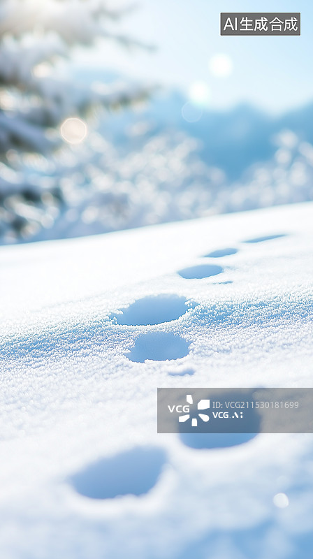 【AI数字艺术】冬日雪地里的足迹图片素材