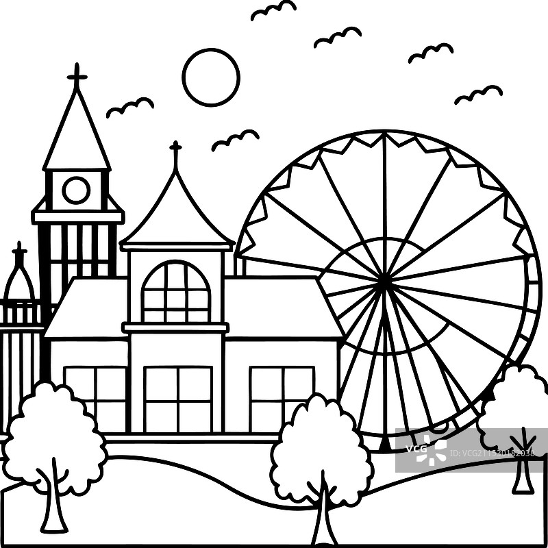 夜晚废弃的游乐园图片素材