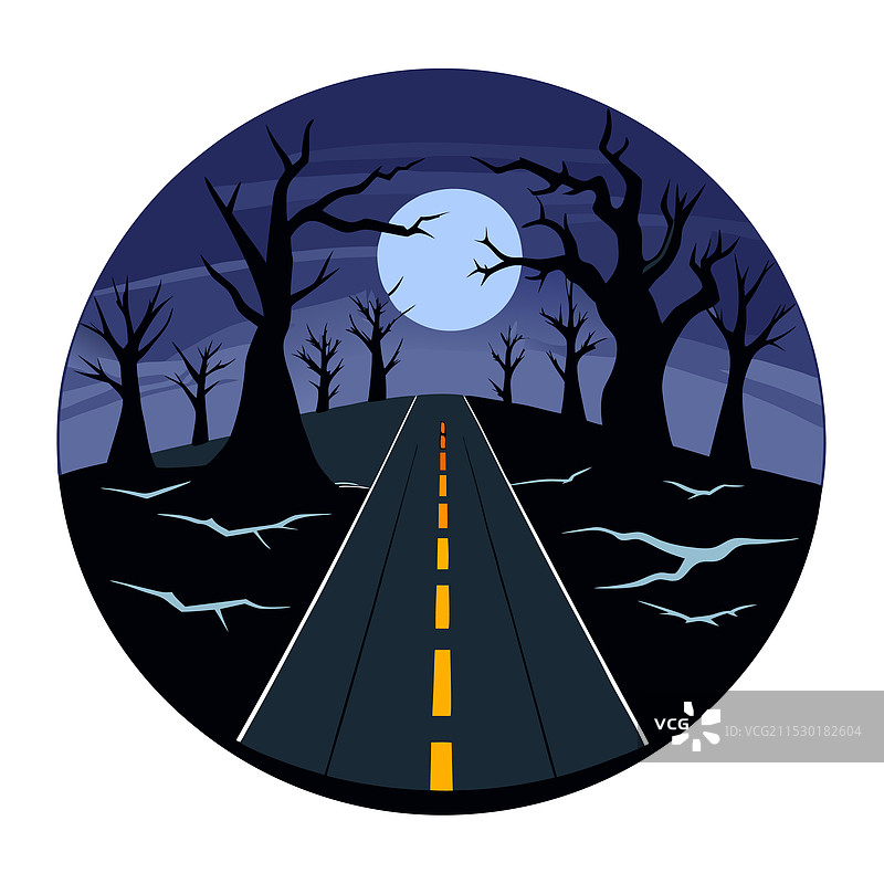 阴森恐怖森林中空荡荡的黑暗道路的光栅图图片素材