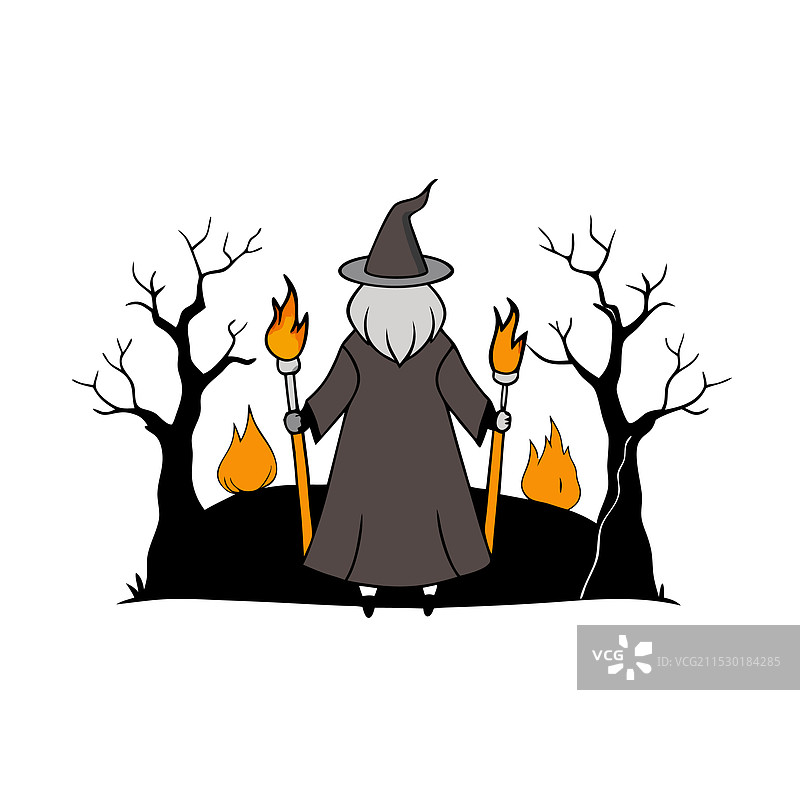 女巫背对着观众站在阴森黑暗中图片素材