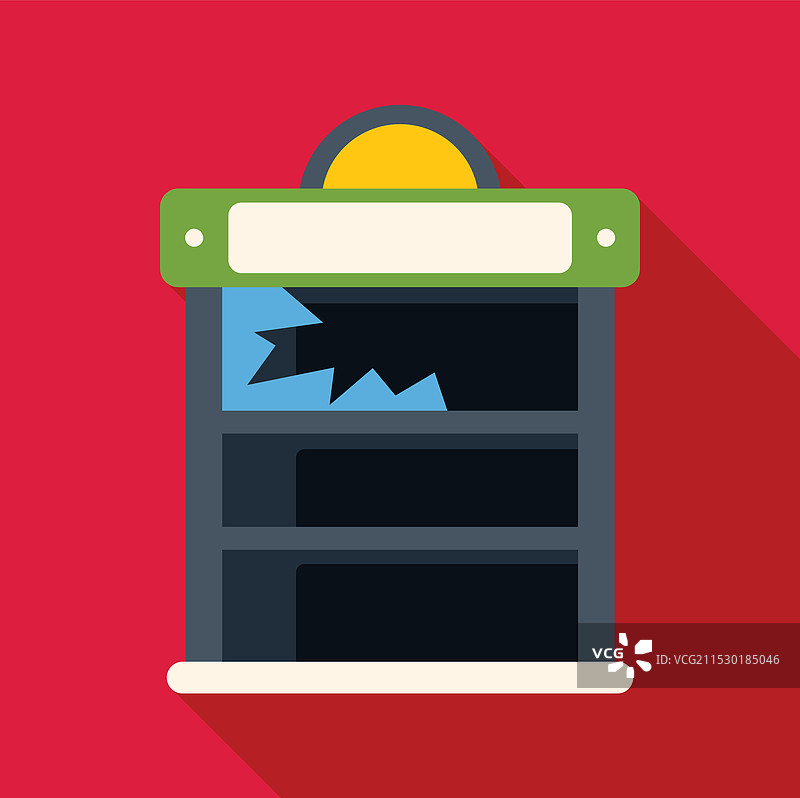 空荡荡的商店橱窗展示着破碎的玻璃和红色元素图片素材