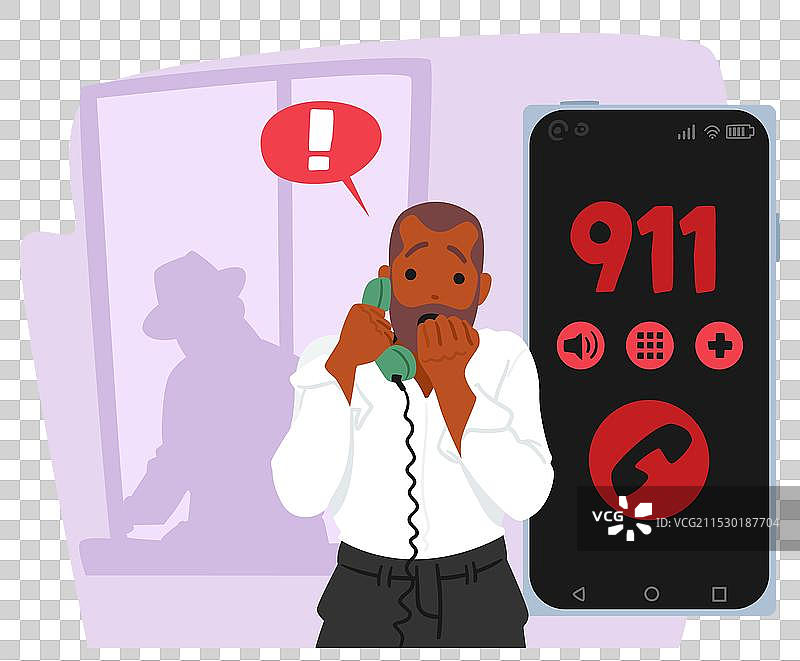 害怕的男性角色拨打911求助图片素材