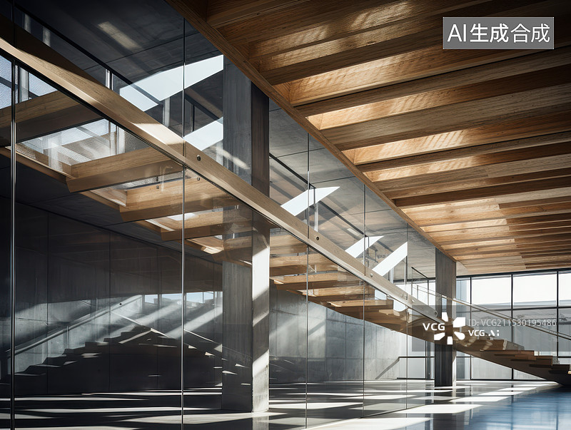 【AI数字艺术】空旷的现代公共建筑内部楼梯图片素材